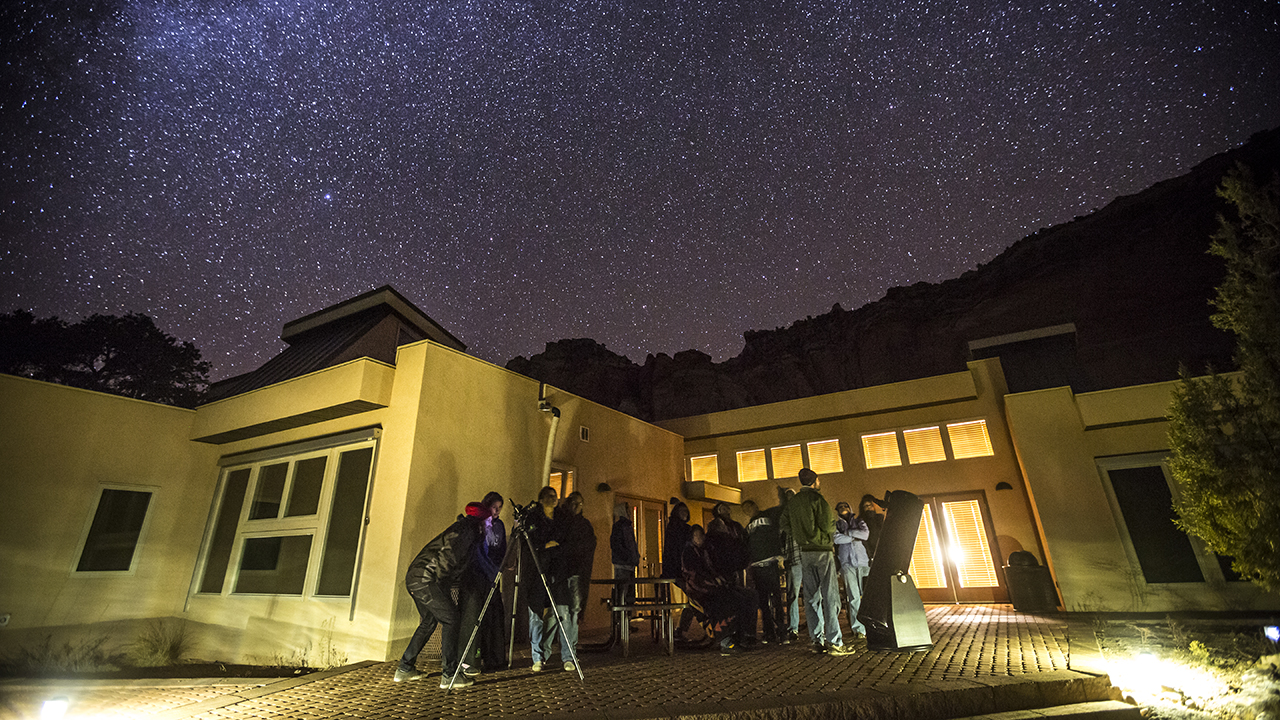 A group of students stargazing