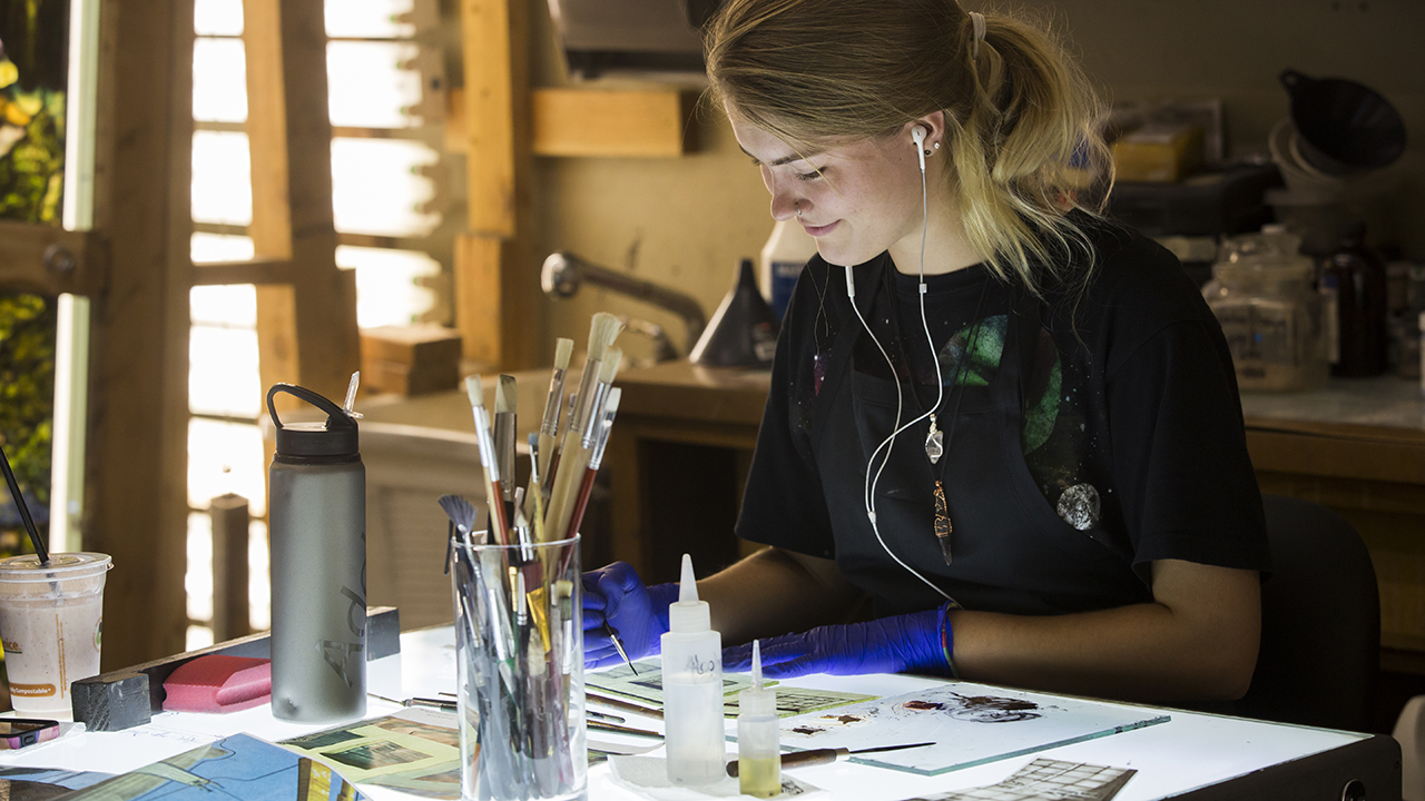 A student painting